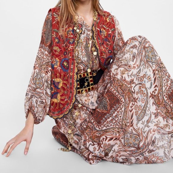 ZARA BLOGGERS FAV PRINTED FLOWING MIDI DRESS BRAND NEW WITH TAGS MEDIUM - Picture 6 of 10